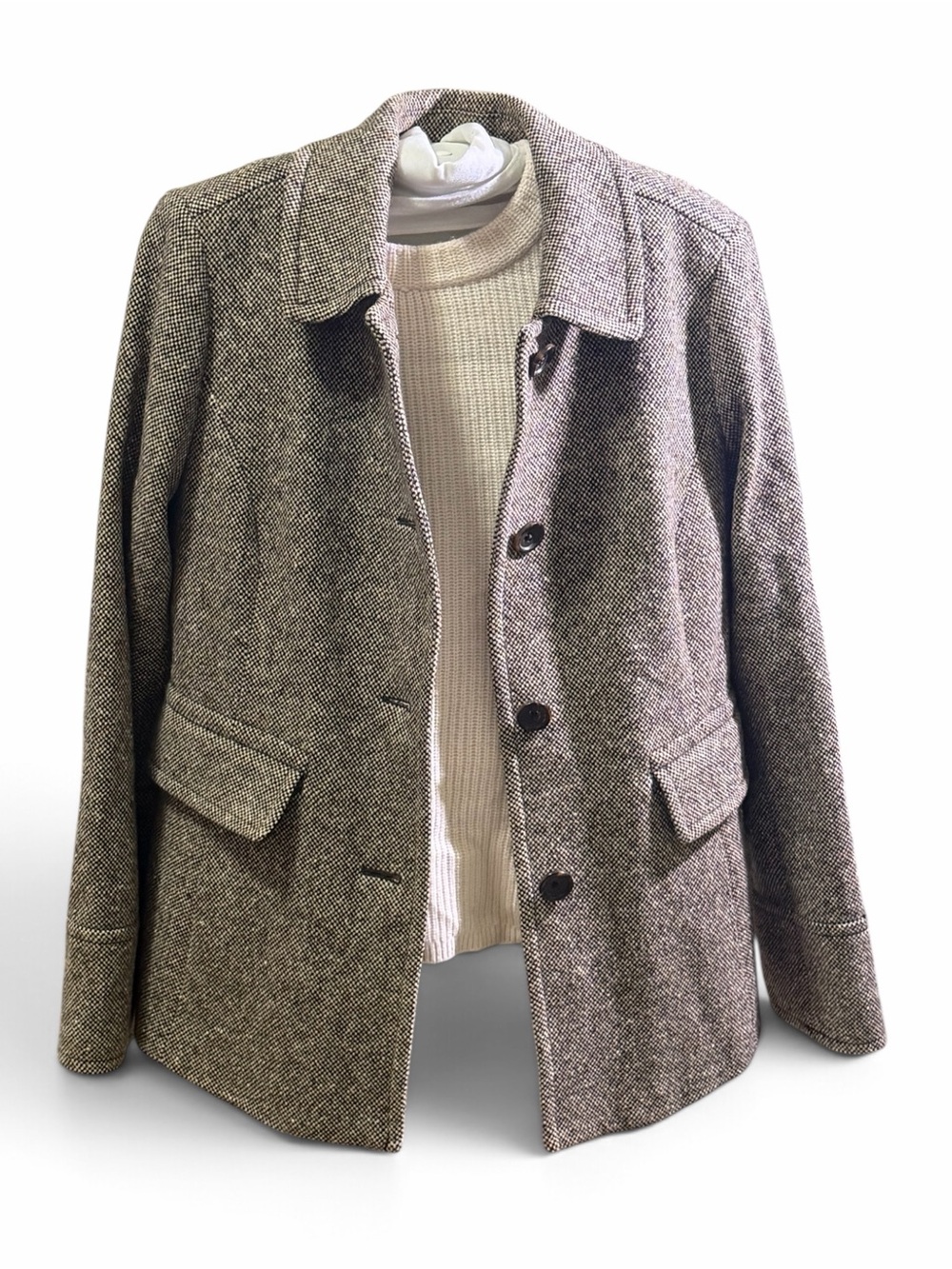 Banana Republic Grey Tweed Wool Blend Short Dark Academia Blazer Size Medium - Picture 3 of 10